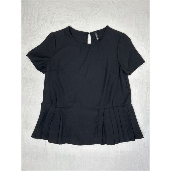 Massini Pleated Blouse Women’s Small Black Loose Office Corporate Goth - Picture 1 of 8